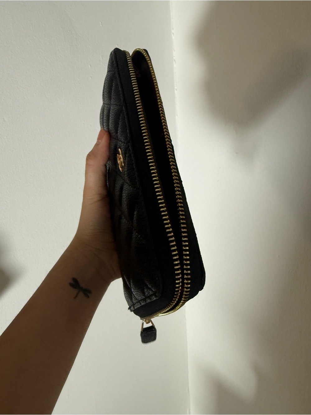 Black Quilted Zip Wallet